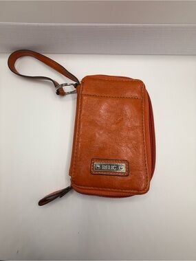 Relic Orange Leather Wristlet Wallet with Wrist Strap